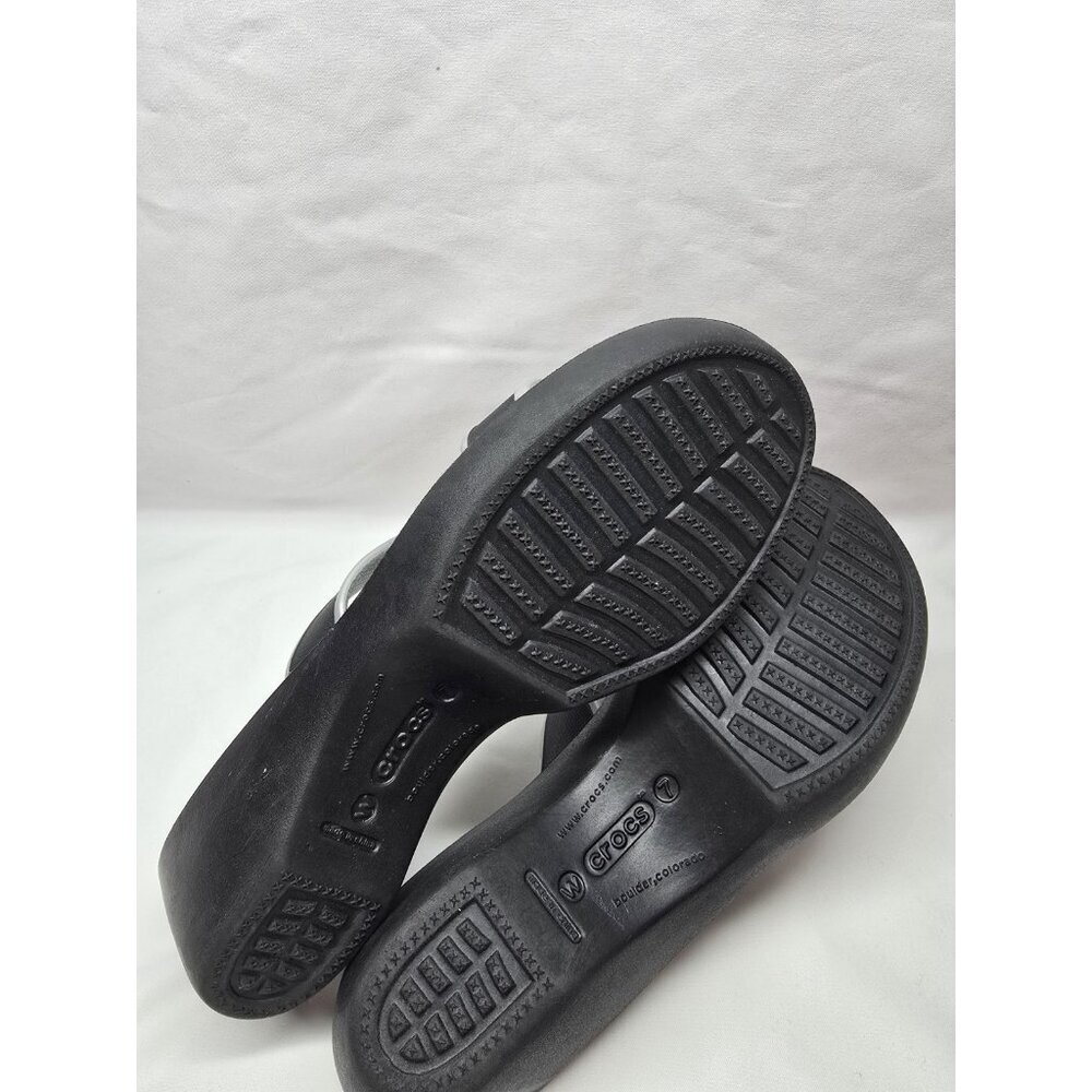 Crocs Madeira Sandals Womens Sz 7 Black Gray Double Strap Wedge Rubber Comfort - Picture 8 of 10